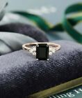 2ct Lab Created Emerald Black Diamond Engagement Ring 14k White Gold Finish