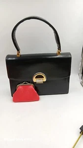 KORET Black Shiny Leather Evening Purse W/ Red Coin Purse & Red Accents Vtg - Picture 1 of 24