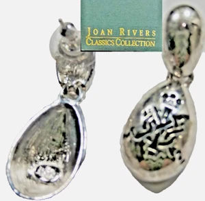 Joan Rivers Orecchini Argento Oro Bianco Smalto Nero Goccia Ovale Scatola Epoxy - Foto 1 di 4