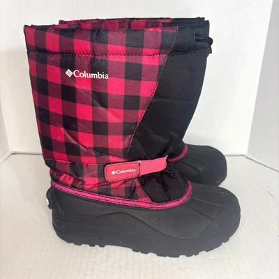 Columbia Powderbug Niños Talla 5 Rosa y Negro Bota de Nieve Impermeable a Cuadros Foto 1 de 4