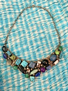 Vintage Ray Bennett Multi Stone Sterling Silver Navajo Handmade Necklace Signed - Picture 1 of 11