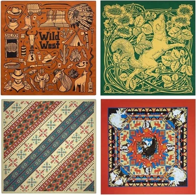 Paquete de 4 pañuelos Bycc Bynn 100 % algodón, estampado gráfico vintage, 22x22 pulgadas Foto 1 de 4