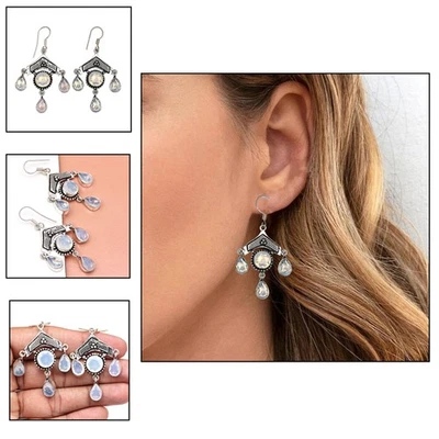 Milkey Fire Opal Gemstone Unisex Women's Silver Jewelry Earring 1.5'' - Image 1 of 4