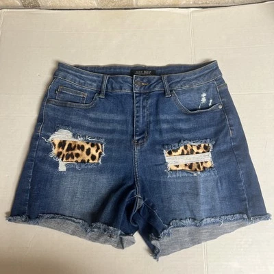 Judy Blue Shorts 1XL Womens Blue Denim Leopard Patch Stretch High Rise - Image 1 of 4