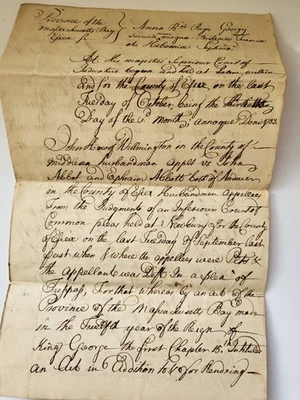 18thC antique original Massachusetts Colony handwritten court document trespass - Image 1 of 4