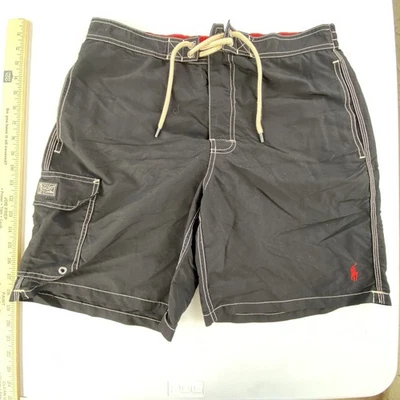 POLO RALPH LAUREN Men's Swim Trunks Shorts Black w/ Red Pony  Size Large Stretch - Image 1 of 4