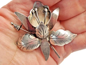 Vintage Taxco Mexico Sterling Silber Orchidee Blume Brosche Anstecknadel 50er Adler 3 - Bild 1 von 20