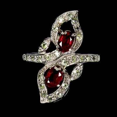 925 Sterling Silver Ring Oval Ruby 6x4mm Peridot Natural Gemstone Jewelry Size 8 - Image 1 of 4