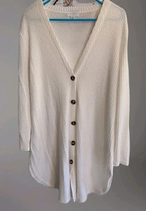 Mudpie Elfenbein Creme Waffel Strick Long Shirt-Schwanz Strickjacke S/M Top!! - Bild 1 von 6
