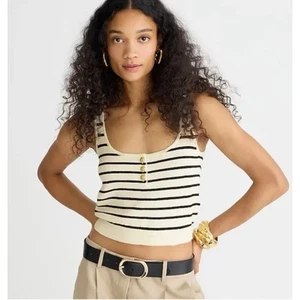 J. Crew Henley Crop Pullover Tank in schwarz gestreift Merinowolle & Leinenmischung Gr. M - Bild 1 von 9