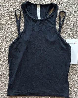 Camiseta sin mangas de yoga Lululemon doble correa negra talla 4 nueva seda modal Foto 1 de 4