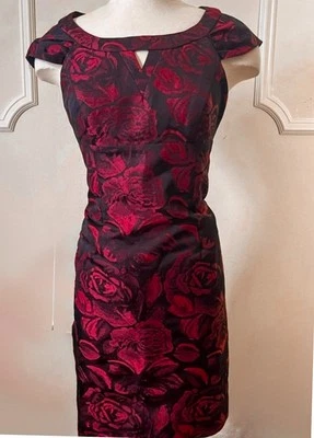 Liz Claiborne Petite Oxblood Floral Sheath Dress 4 Petite 4P Cocktail Dress - Image 1 of 4