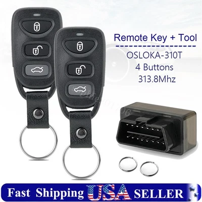 2 For 2011 2012 2013 2014 Hyundai Sonata 4 Button Remote Key Fob + Programmer - Image 1 of 4