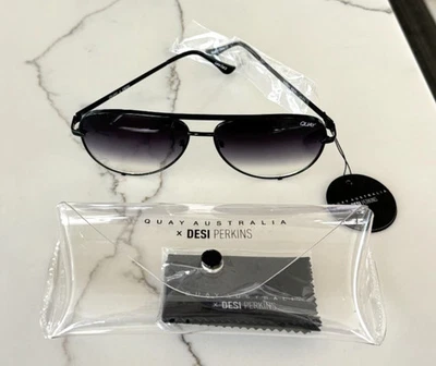 QUAY AUSTRALIA High Key Aviator Sunglasses Black Fade w/ Case NWT - Image 1 of 4