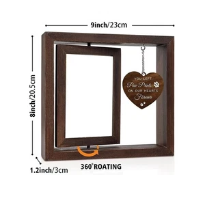 Rotating Double Sided Wooden Dog Memorial Picture Frame Brown Pet Keepsake - Picture 1 of 6