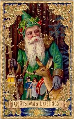Navidad ~ Papá Noel ~ túnica verde piel marrón ~ postal de felicitación de Navidad COPIA #10681 Foto 1 de 2