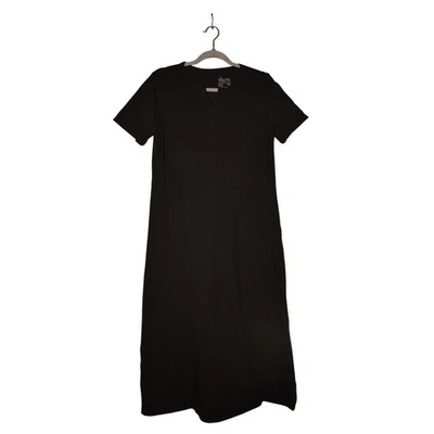 DENIM & CO. NUEVO $64 Essentials Maxi Vestido Tejido Cuello en V Dividido Negro PS Foto 1 de 3