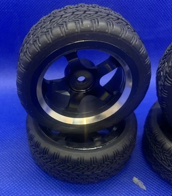 4PCS 1/10 Run Flat Tires&Wheel 12mm Hex Rims For HSP HPI On-Road Street RC Car - Image 1 of 4