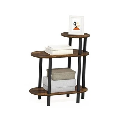  Turn-N-Tube 3-Tier Sofa Side Table, End Table with Open Amber Pine/Black Oval - Image 1 of 4