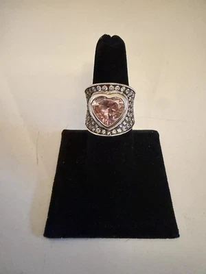 Anillo de cóctel corazón cristal rosa talla 7, (925 (C27) Foto 1 de 4