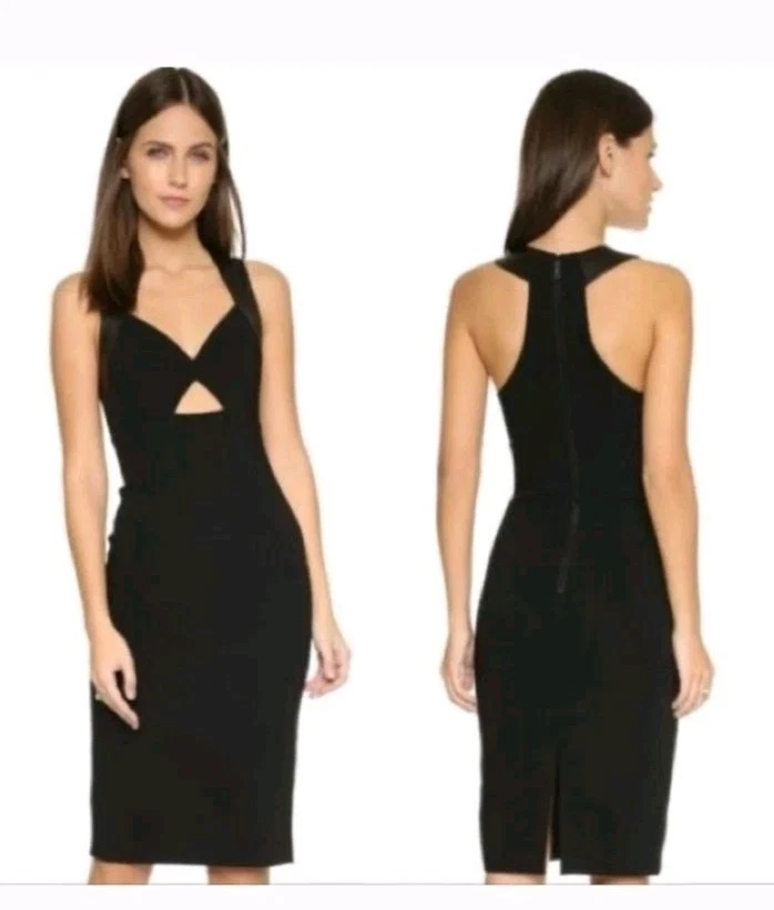 Платье-футляр Alice + Olivia Hera кожаная отделка спортивное, черное 8 - Изображение 1 из 4