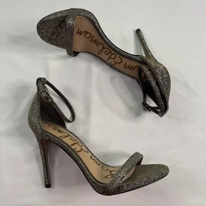 Sam Edelman Ariella Ankle Strap Stiletto Heel Size 8.5 Silver Glitter Formal - Picture 1 of 9