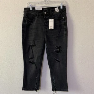 Judy Blue Jeans Women's 9/29 Black Stone Wash Skinny Fit Capri Distressed NWT - Picture 1 of 9