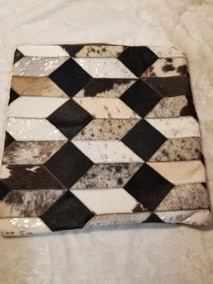 Cowhide Print Throw Pillow Cover Cow Hair Skin Brown White Cotton Linen 18X18 - Image 1 of 2