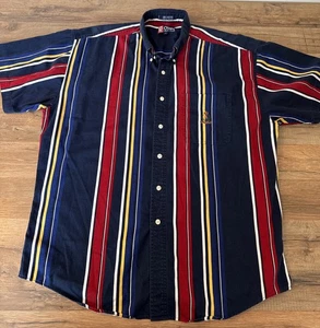 Chaps Ralph Lauren VTG 90s Bright Stripe Button Up Crest Large Colorblock - Picture 1 of 6