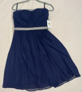 Neu mit Etikett Calvin Klein Größe 4 marineblau trägerloses Chiffonkleid formell Perlen Perlen - Bild 1 von 7