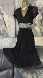 💕Monsoon 100% Silk Black & Gold Embroidered Waist Detail Evening Dress Sz14 💕 - Picture 1 of 16
