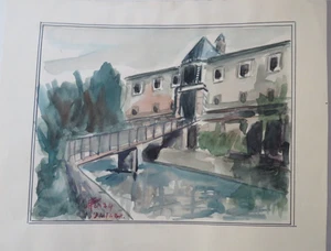 Ecole FRANCAISE XX DESSIN AQUARELLE SAINT JEAN PIED DE PORT PYRENEES PAYS BASQUE - Imagen 1 de 5