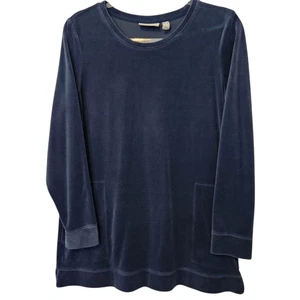 Denim & Company Velour Top Pullover Womens Small Long Sleeve Pockets Blue - Picture 1 of 14