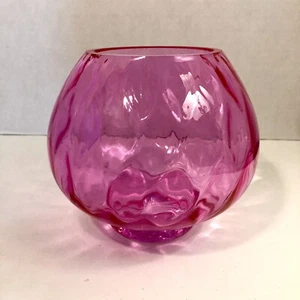 Pink Glass Optic Rose Bowl Footed Vase Cranberry ~5.5” T Fishbowl Lovely Piece! - Picture 1 of 5