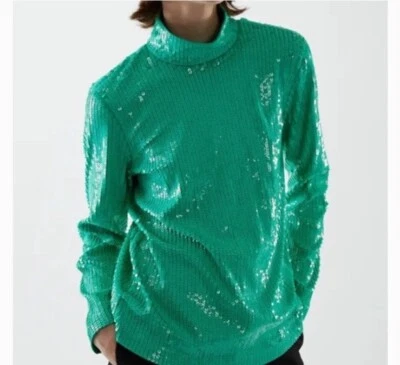 COS бирюзовый море зеленый русалка блестками украшенный длинным рукавом Топ XS S - Изображение 1 из 4