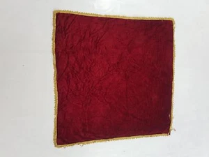Vintage French Velvet Tablecloth - 37x36 inches - Deep Red with Gold Trim - Picture 1 of 10