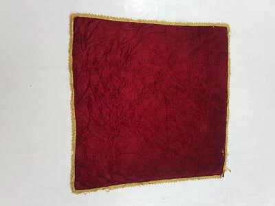 Vintage French Velvet Tablecloth - 37x36 inches - Deep Red with Gold Trim - Image 1 of 4