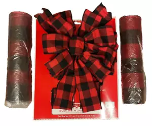 Holiday Time- Red & Black Bow w/24 In Tails & 2 Rolls of 11" L Decorating Mesh🎄 - Picture 1 of 5