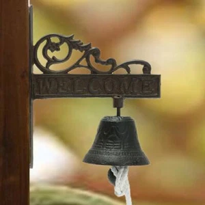 Vintage Rustic Solid Metal Cast Iron Hanging Wall Mounted Welcome Home Door Bell - Picture 1 of 5