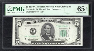 FR. 1962-D* 1950-A $5 *STAR* FEDERAL RESERVE NOTE CLEVELAND,OH PMG GEM UNC-65EPQ - Picture 1 of 2