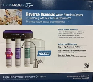 Pure Blue H2O Reverse Osmosis Water Filtration System 3 Stage w/ Faucet New