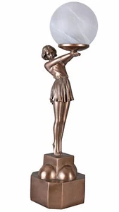 Art Deco Table Lamp Woman Figure Table Light Globe Shade Nightstand Lamp - Picture 1 of 7