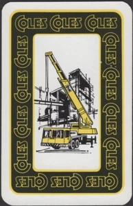 Tarjetas de juego cartas individuales antiguas COLES MOBILE CRANE publicidad arte construcción A - Imagen 1 de 3