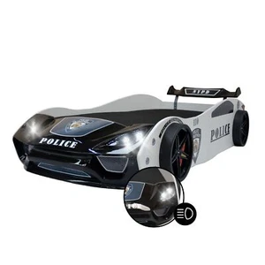 Autobett Kinderbett Polizeiautobett 90x200 weiß Spoiler und Lattenrost POLICE V2 - Bild 1 von 8