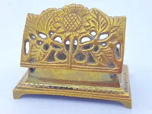 Brass Stamp Trinket Box - Sunflower 3" Hinged Two Wells Vintage Desk Ornament  - Picture 1 of 8