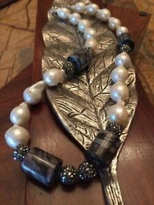 Collier perle baroque fait main avec accents exotiques jaspe et cristal Swarovski