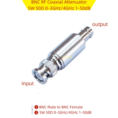 BNC RF Coaxial Attenuator 5W 50Ω 0-3GHz/4GHz 1/2/3/5/6/10/15/20/25/30/40/50dB - Image 1 of 4