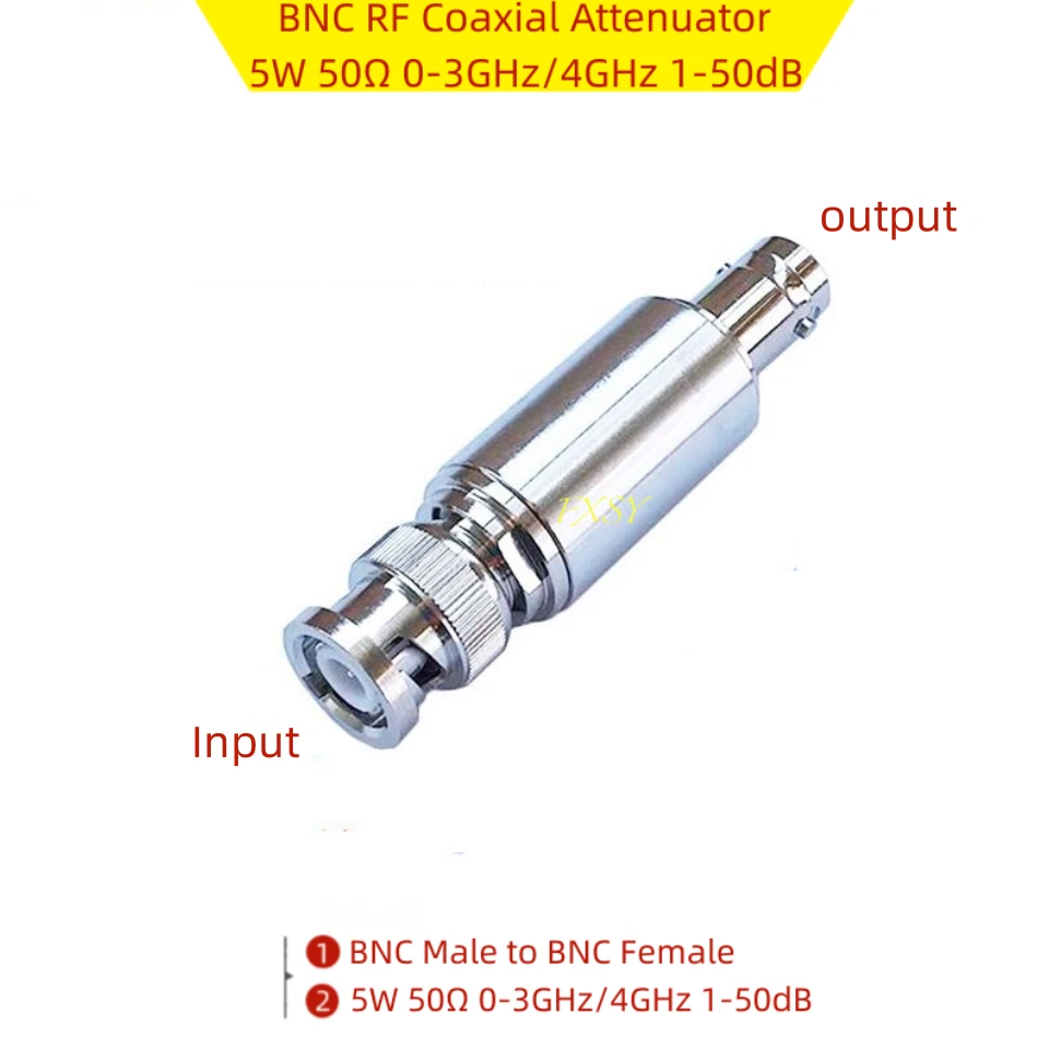 BNC RF Coaxial Attenuator 5W 50Ω 0-3GHz/4GHz 1/2/3/5/6/10/15/20/25/30/40/50dB - Image 1 of 4