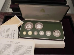 1976 Coinage Of Guyana Franklin Mint Sterling Silver 8-Coin Proof Set w/ COA-UBe - Picture 1 of 5
