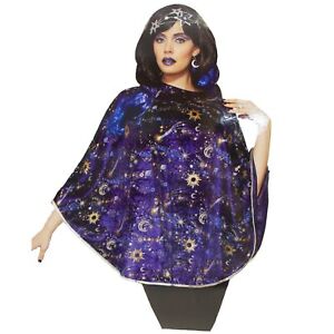 Adult Womens Celestial Fortune Gypsy Witch Halloween Costume Purple Poncho Cape